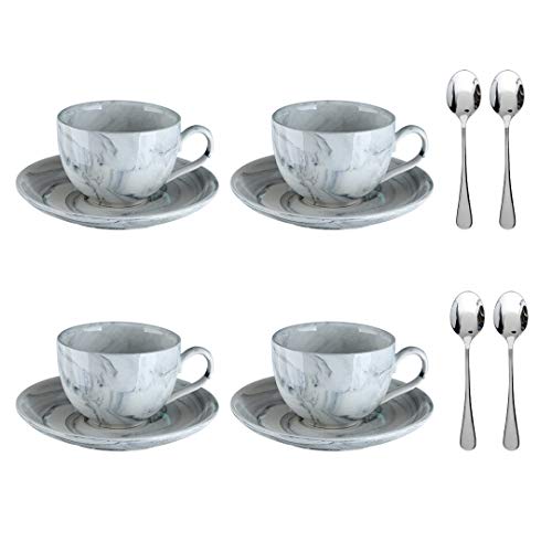 Yelife Ceramic Espresso Cups 4 Ounce Demitasse Cups And Saucers Set Of 4 With Espresso Spoons 